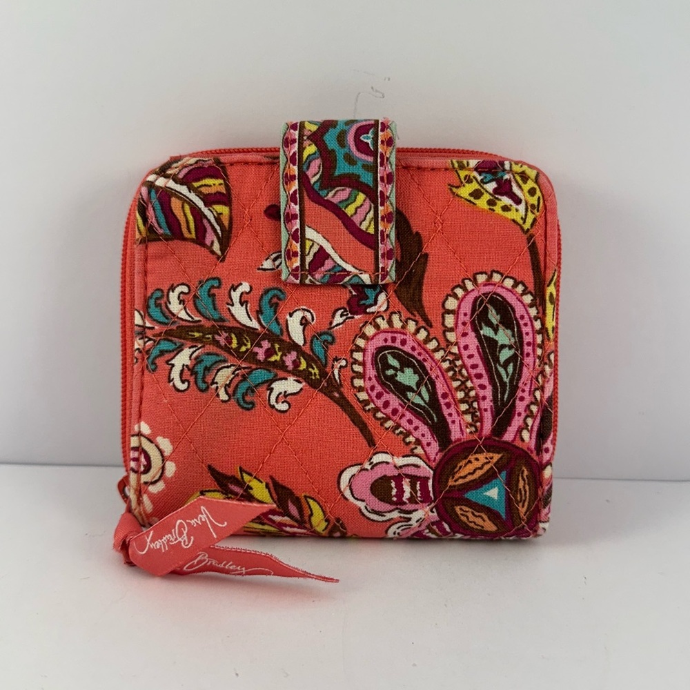 Vera Bradley Mini Snap Close Bifold Wallet Call Me Coral Pattern Rare Retired - Picture 1 of 6